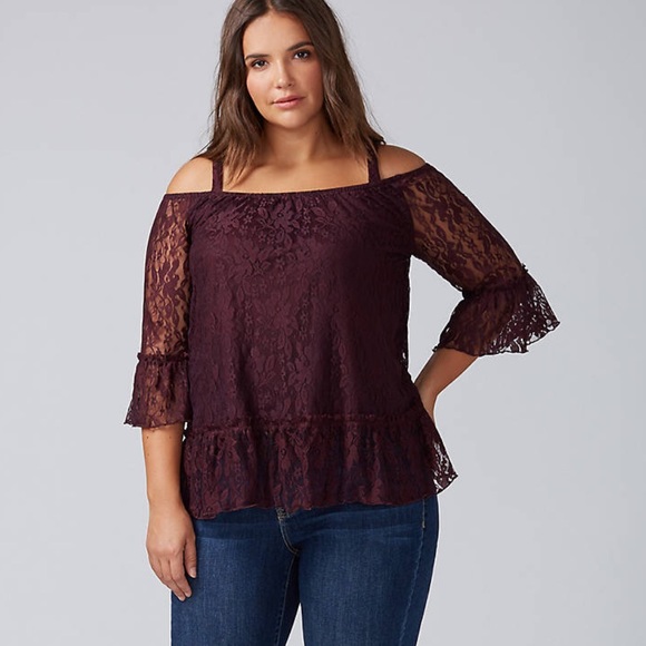 Lane Bryant Tops - Lane Bryant Cold Shoulder Lace Top Size 14/16